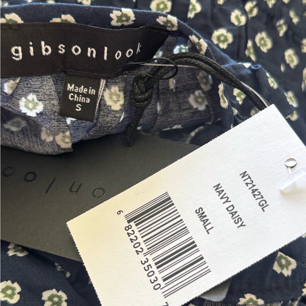 Gibson Blue and White Ruched Peplum Blouse - Picture 2 of 2